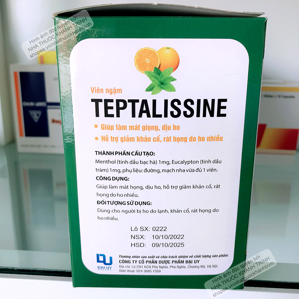Kẹo ngậm Teptalissine vị cam thơm ngon, giảm đau rát họng, khản tiếng, giảm ho gió ho khan