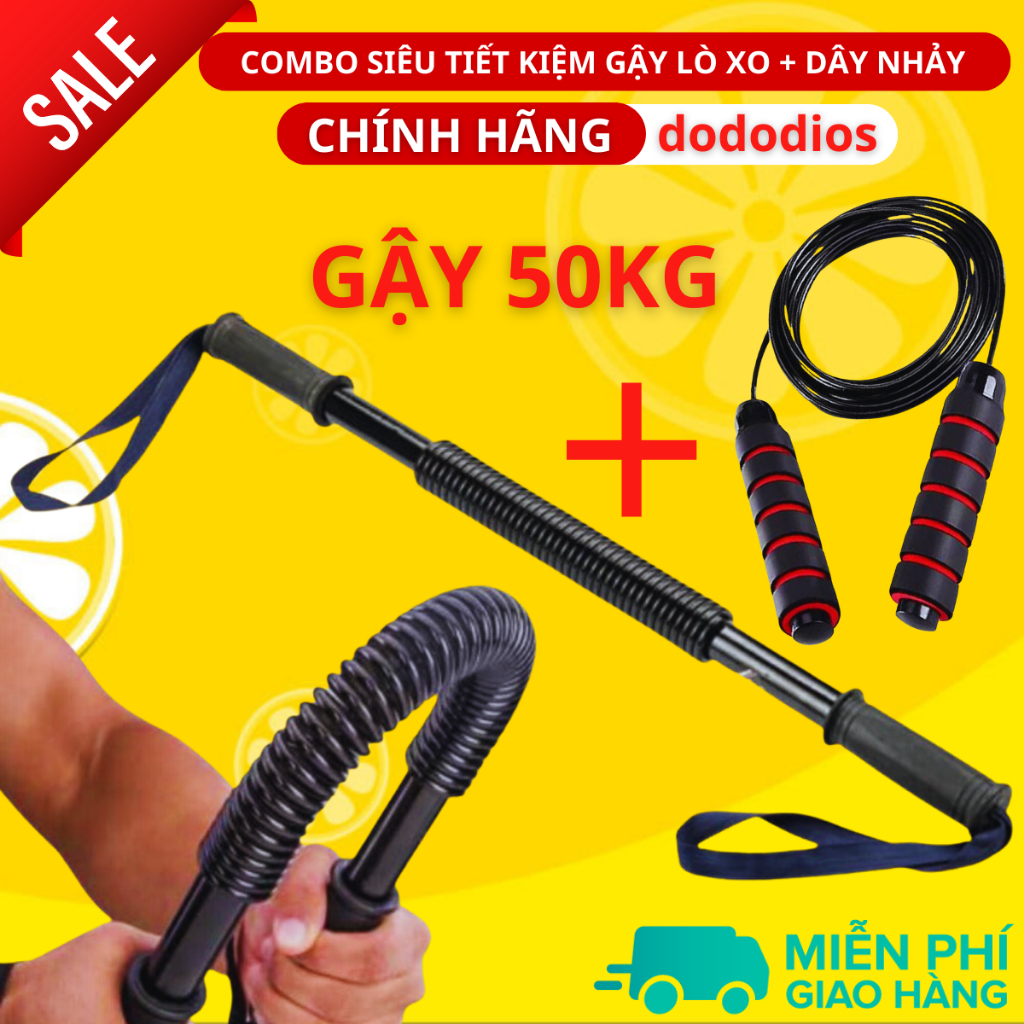 Combo gậy bẻ lò xo tập cơ tay gym TẶNG 1 DÂY NHẢY LÕI THÉP - gậy lò xo 20kg, 30kg, 40kg, 50kg, 60kg - Hãng dododios