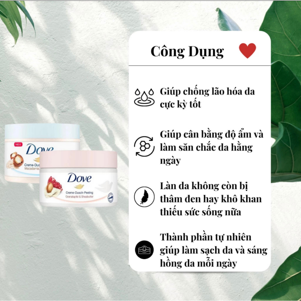 Tẩy trắng da chết DOVE Exfoliating Body Polish xanh, xanh nhạt và hồng 298g  Suckhoetoandien360