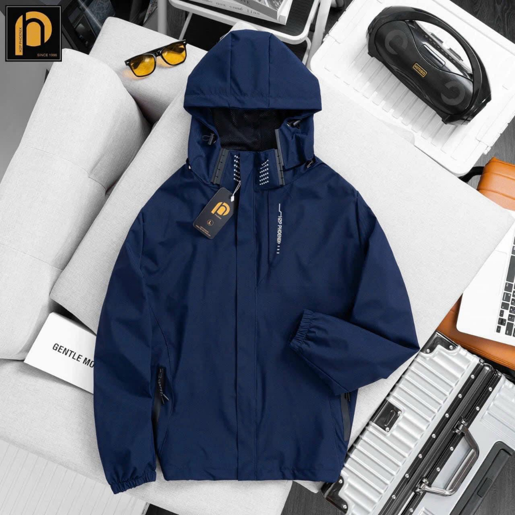 Áo khoác gió nam chống nước 2 lớp hàng loại 1, Áo gió nam nữ chất gió tráng bạc có mũ tháo rời