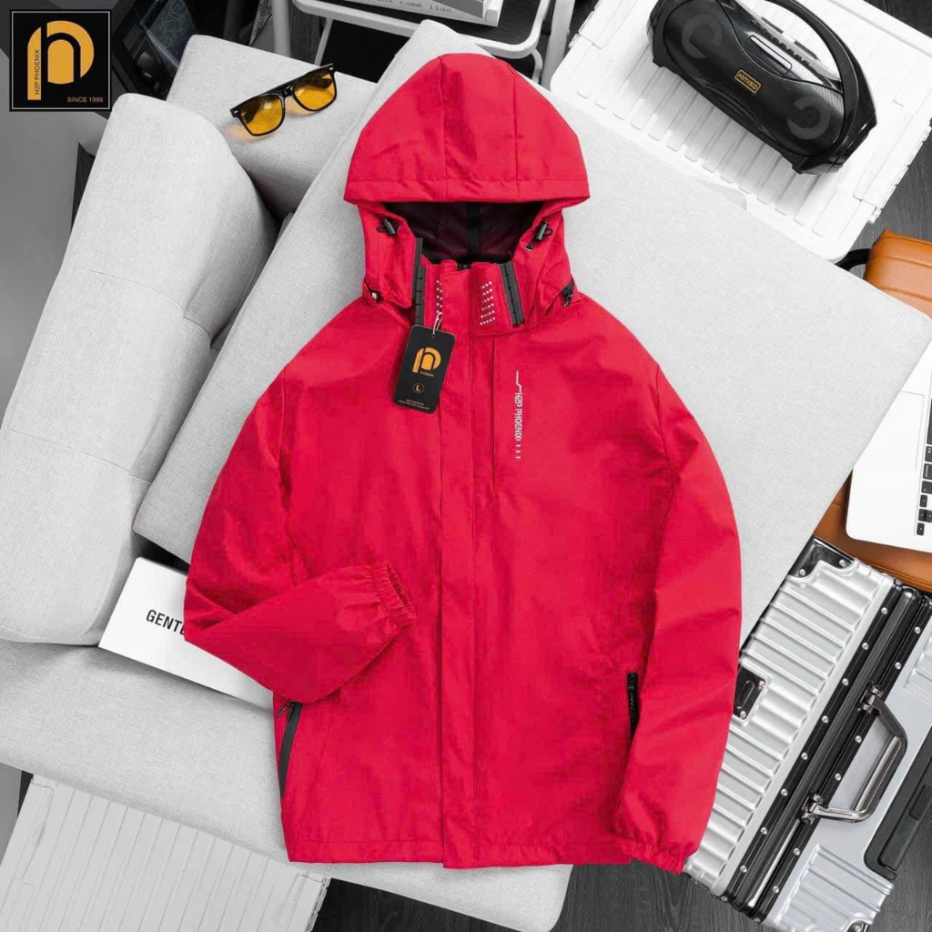 Áo khoác gió nam chống nước 2 lớp hàng loại 1, Áo gió nam nữ chất gió tráng bạc có mũ tháo rời