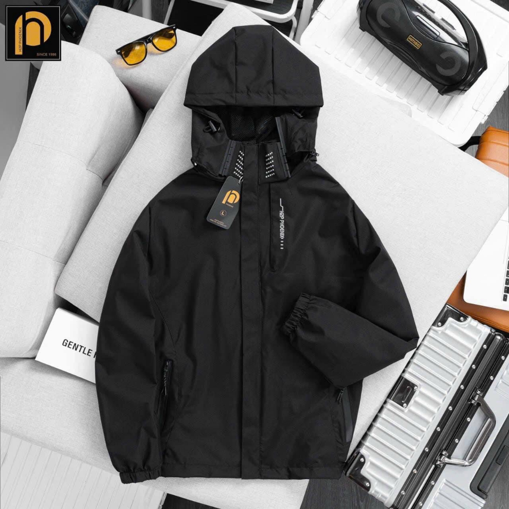 Áo khoác gió nam chống nước 2 lớp hàng loại 1, Áo gió nam nữ chất gió tráng bạc có mũ tháo rời