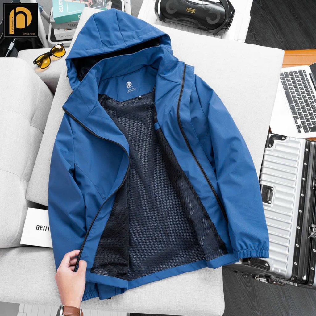 Áo khoác gió nam chống nước 2 lớp hàng loại 1, Áo gió nam nữ chất gió tráng bạc có mũ tháo rời