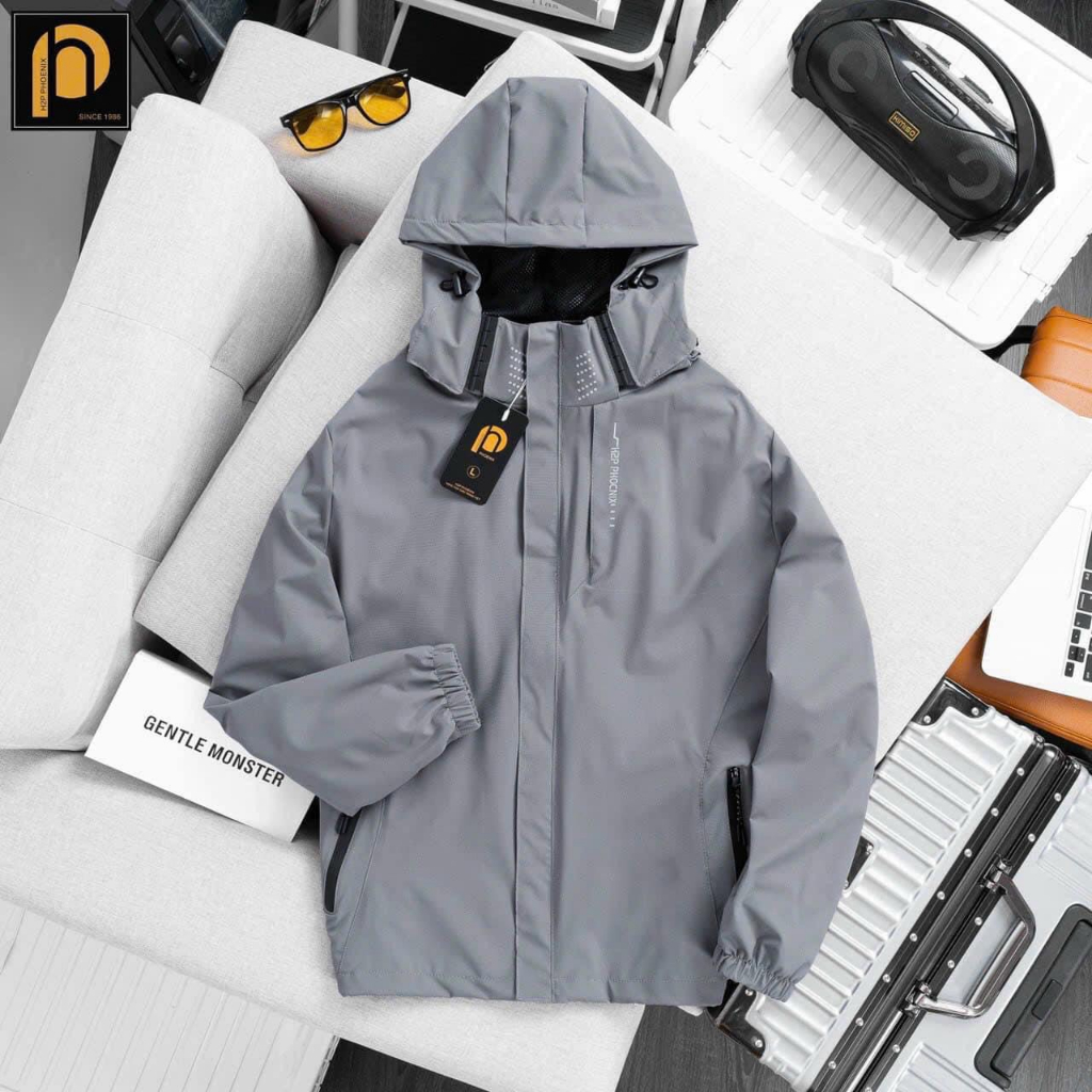Áo khoác gió nam chống nước 2 lớp hàng loại 1, Áo gió nam nữ chất gió tráng bạc có mũ tháo rời