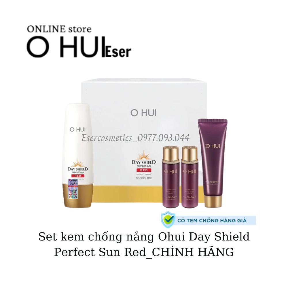 [FULL BOX] Set kem chống nắng Ohui Day Shield Perfect Sun Red dành cho da nhạy cảm hay ửng đỏ_eser c