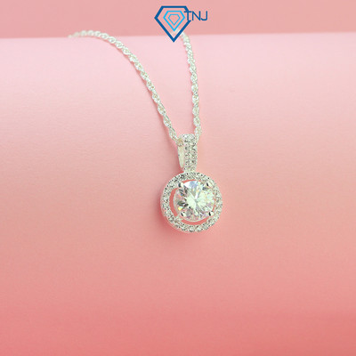 Dây chuyền bạc nữ Moissanite 7ly mặt tròn đính đá viền lấp lánh, kèm thẻ tra cứu cao cấp DCNM0015 - Trang Sức TNJ