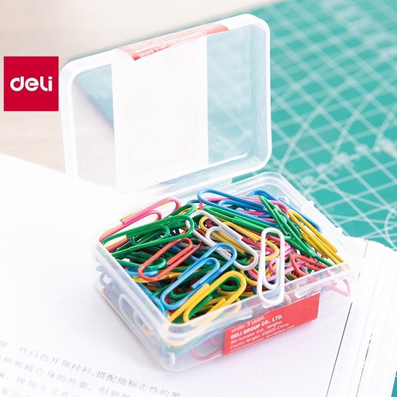 Hộp 100 Ghim vòng cài giấy loại đẹp Deli 29mm nhiều màu