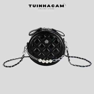 Túi đeo chéo mini nữ Tuinhacam túi xách đựng điện thoại form cứng có chuỗi ngọc da trần trám thời trang - TNC020