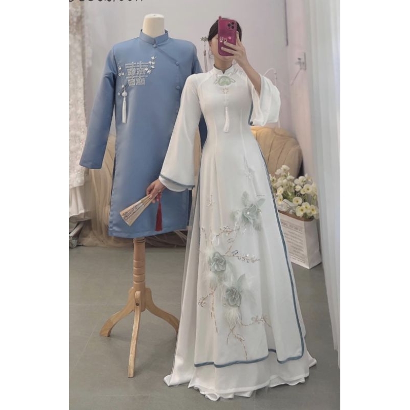 Áo dài voan tay loe 4 tà