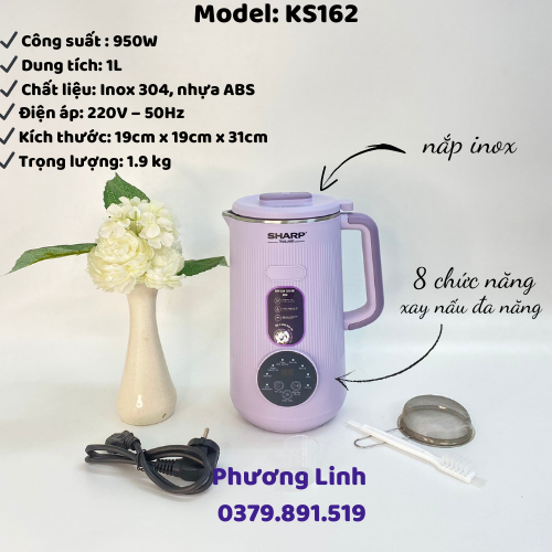 Máy Làm Sữa Hạt, Xay Nấu Đa Năng Mini SHARP KS161,KS162 - Dung Tích 1000ML- Công Suất 950W- Bảo Hành 12 Tháng