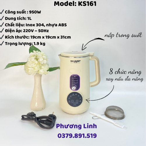 Máy Làm Sữa Hạt, Xay Nấu Đa Năng Mini SHARP KS161,KS162 - Dung Tích 1000ML- Công Suất 950W- Bảo Hành 12 Tháng