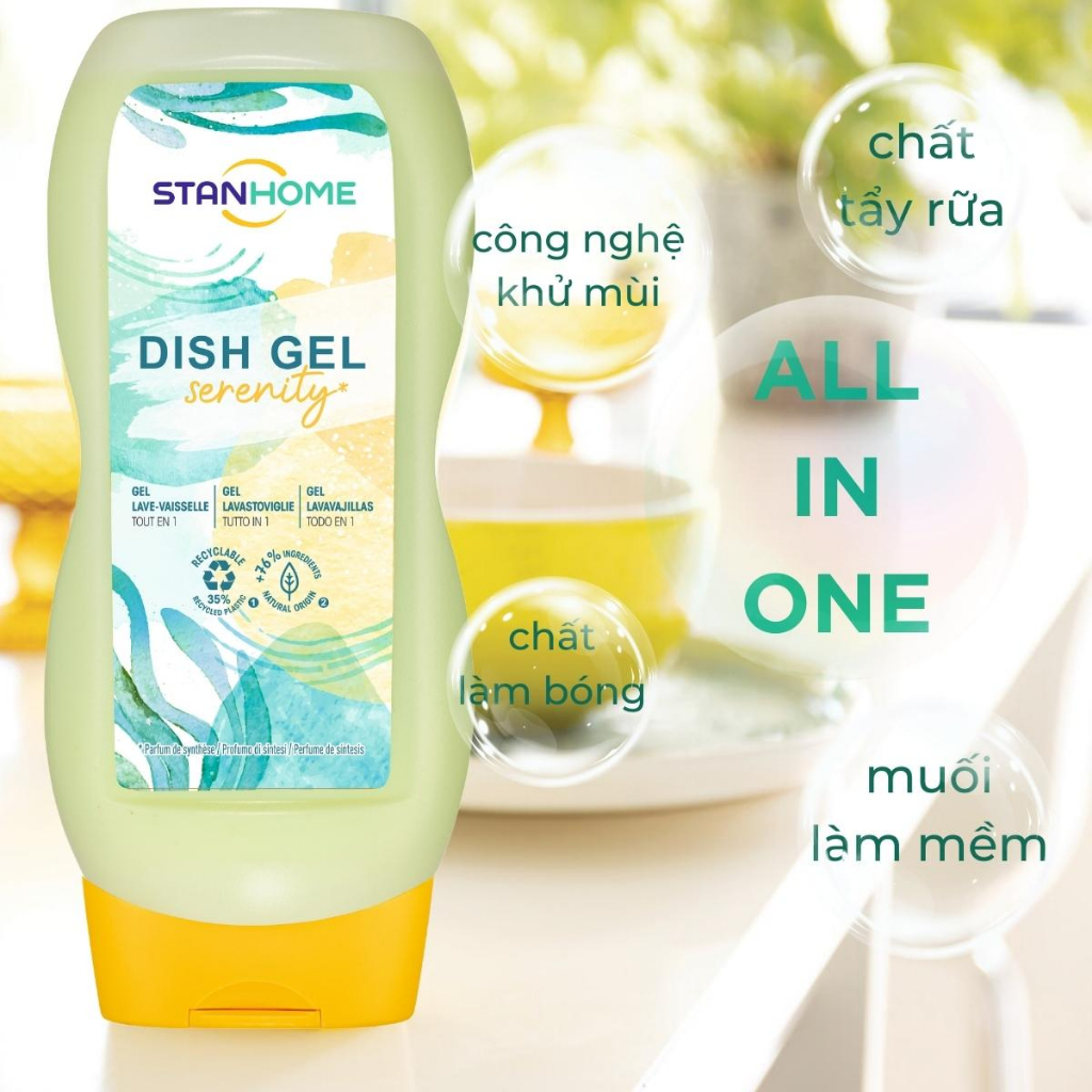 Gel rửa bát chuyên dụng cho máy rửa bát  All in One Stanhome DISH GEL Serenity hương Mimosa, bạc hà 720ML - Limited vers