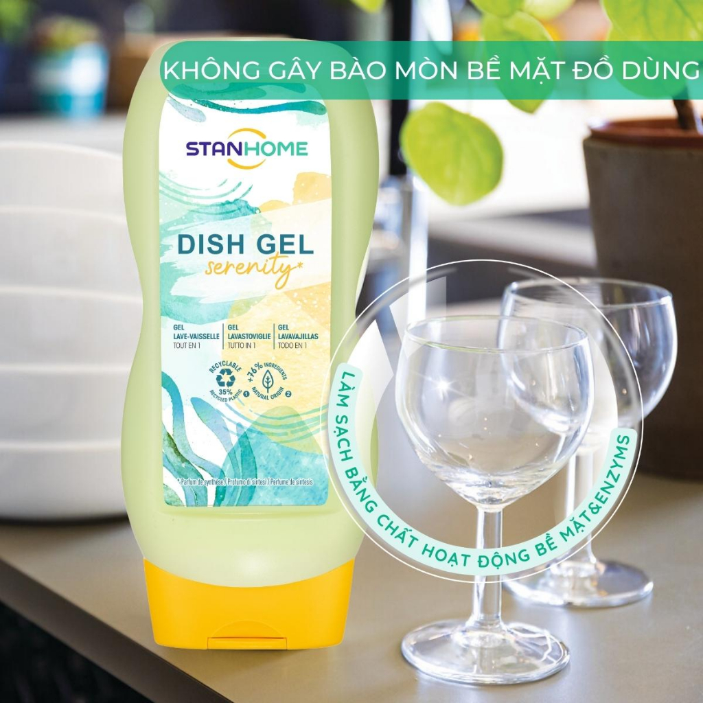 Gel rửa bát chuyên dụng cho máy rửa bát  All in One Stanhome DISH GEL Serenity hương Mimosa, bạc hà 720ML - Limited vers