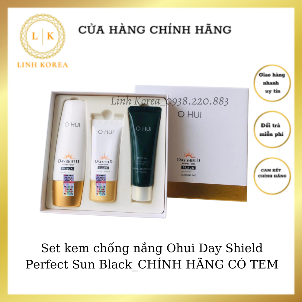 Set Chống Nắng Ohui Day Shield Perfect Sun black SPF 50+/PA+++_CHÍNH HÃNG_Linh korea