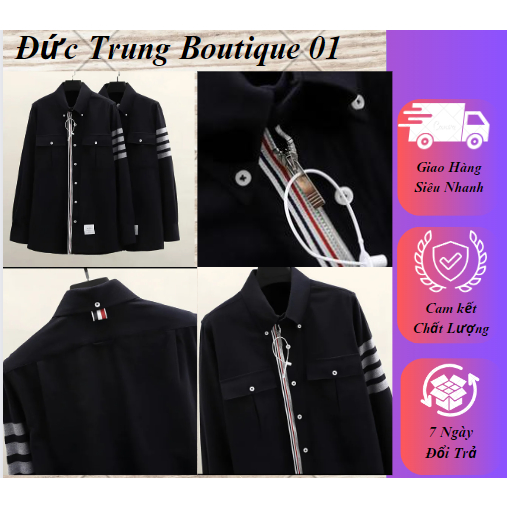 Áo Somi Thom Nam Đen Họa Tiết 4 Sọc Tay Bản Siêu Cấp Newww