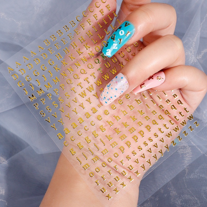 Sticker dán móng tay nail hình chữ cái ABCD đủ màu siêu hot