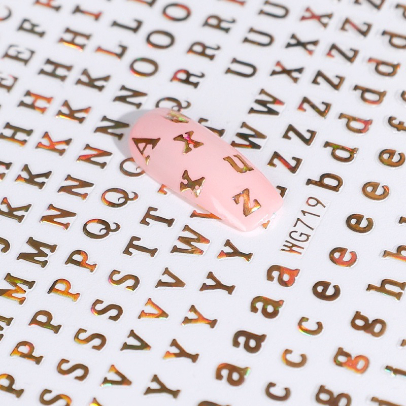 Sticker dán móng tay nail hình chữ cái ABCD đủ màu siêu hot
