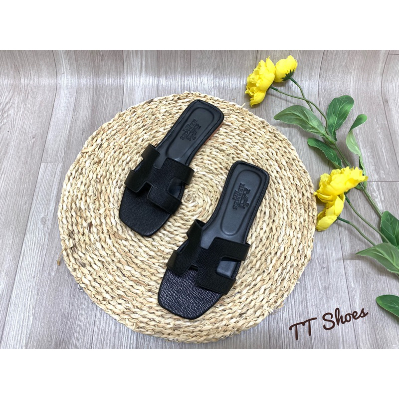 dép xẹp chữ H da rắn thời trang xinh xắn TT Shoes h0837