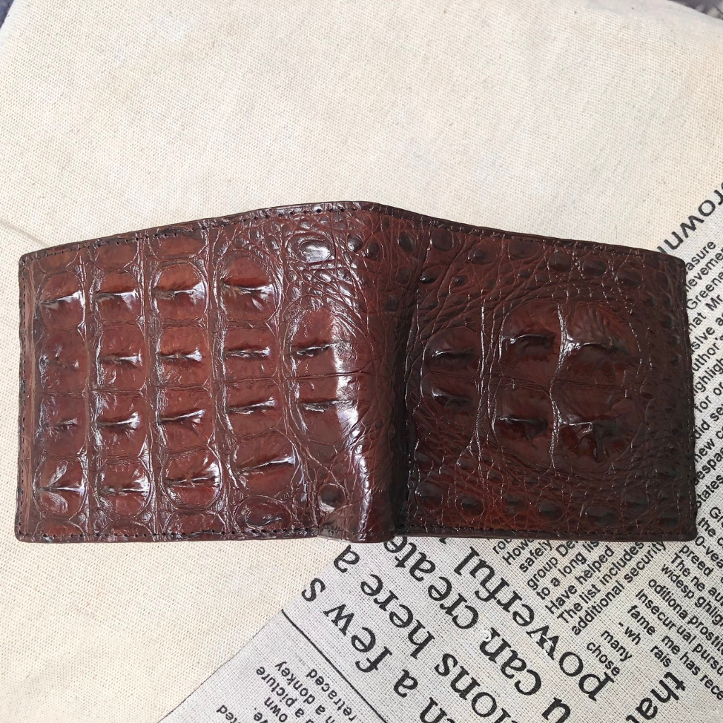 Ví Da Cá Sấu Thật Cao Cấp - Không Bán Hàng G iả Da - Bóp Ví Nam Tặng Kèm Móc Khóa Da Cá Sấu