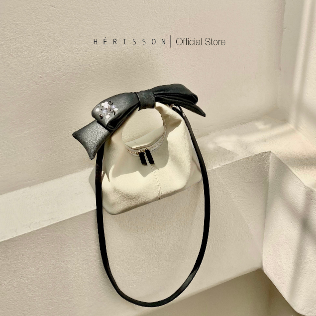 𝐅𝐔𝐋𝐋𝐒𝐄𝐓 túi Chow bag Hérisson màu kem + nơ + quai dài