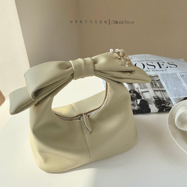 Túi Chow bag Hérisson màu kem + nơ kem bản xách tay