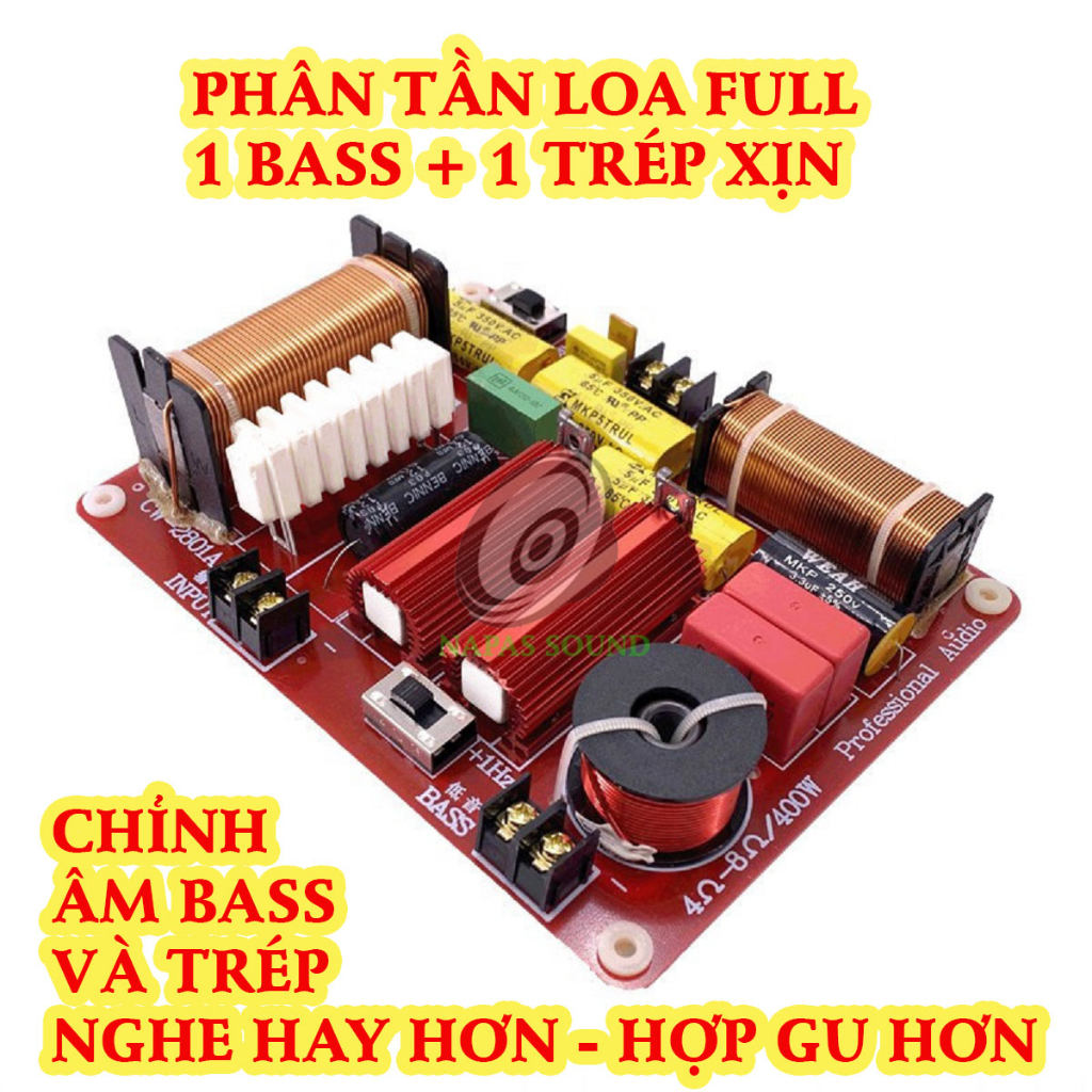 GIÁ 1 CÁI - PHÂN TẦN BASS 40 50 CHO LOA 2 ĐƯỜNG TIẾNG - ĐIỀU CHỈNH ÂM BASS VÀ TRÉP - MẠCH PHÂN TẦN 2 LOA