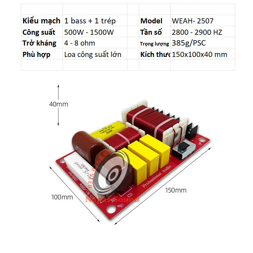 PHÂN TẦN 2 LOA CHO BASS 30 40 WEAH2507 - GIÁ 1 ĐÔI - MẠCH PHÂN TẦN 2 ĐƯỜNG TIẾNG
