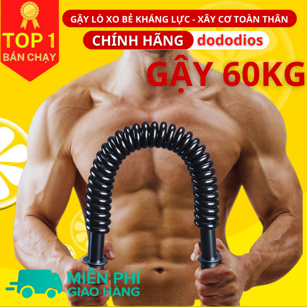Combo gậy bẻ lò xo tập cơ tay gym TẶNG 1 DÂY NHẢY LÕI THÉP - gậy lò xo 60kg - Hãng dododios