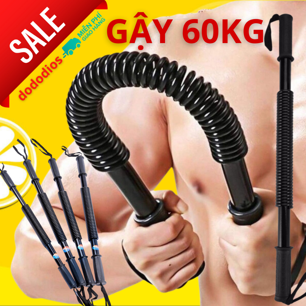 Combo gậy bẻ lò xo tập cơ tay gym TẶNG 1 DÂY NHẢY LÕI THÉP - gậy lò xo 60kg - Hãng dododios