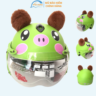 Mũ bảo hiểm trẻ em có kính - Siêu dễ thương dành cho bé từ 3 đến 6 tuổi - V&S Helmet - VS103Ks heo xanh lá