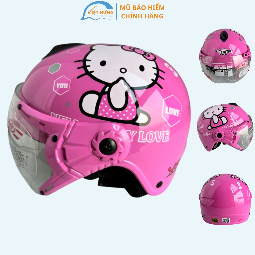 Mũ bảo hiểm trẻ em V&S Helmet - VS103KS Hồng phấn Kitty - Phù hợp với bé từ 2 đến 5 tuổ - Bé nặng dưới 18kg