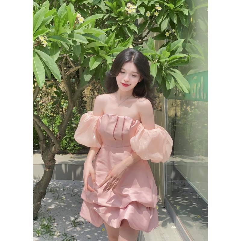Đầm quả bí tay bồng 2 màu sang chảnh