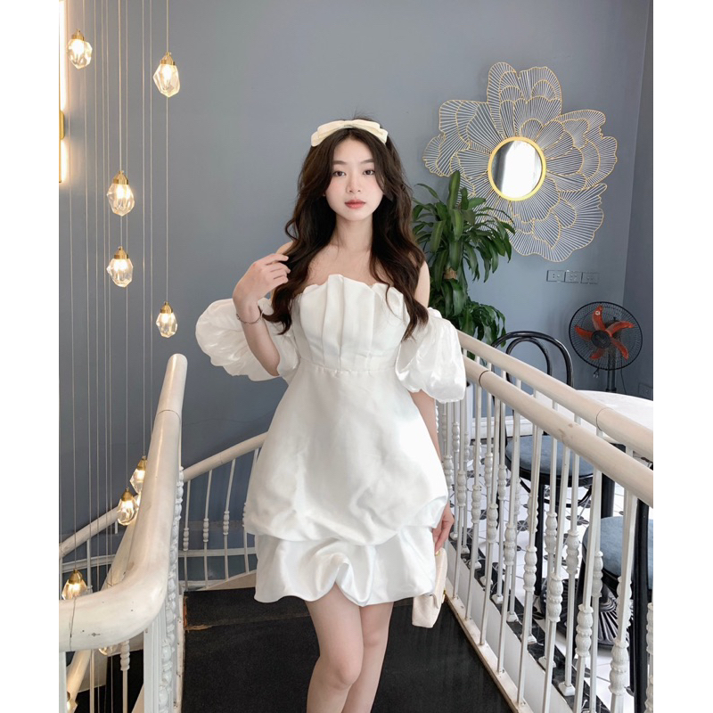 Đầm quả bí tay bồng 2 màu sang chảnh