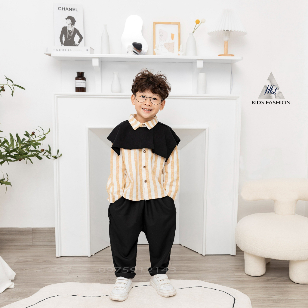 Áo sơ mi bé trai kèm áo choàng chất liệu linen cao cấp thoáng khí thấm mồ hôi- Set sơ mi 2 chi tiết cho bé trai 2-6t