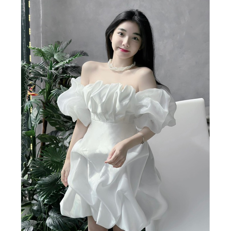 Đầm quả bí tay bồng 2 màu sang chảnh