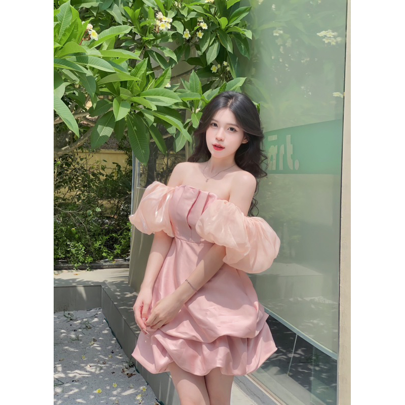 Đầm quả bí tay bồng 2 màu sang chảnh