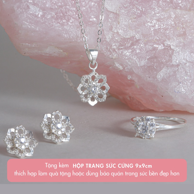 Dây chuyền bạc nữ BLINGIT mặt hoa cúc chuồn chuồn đính đá cao cấp, lấp lánh, sang trọng - BIVC215