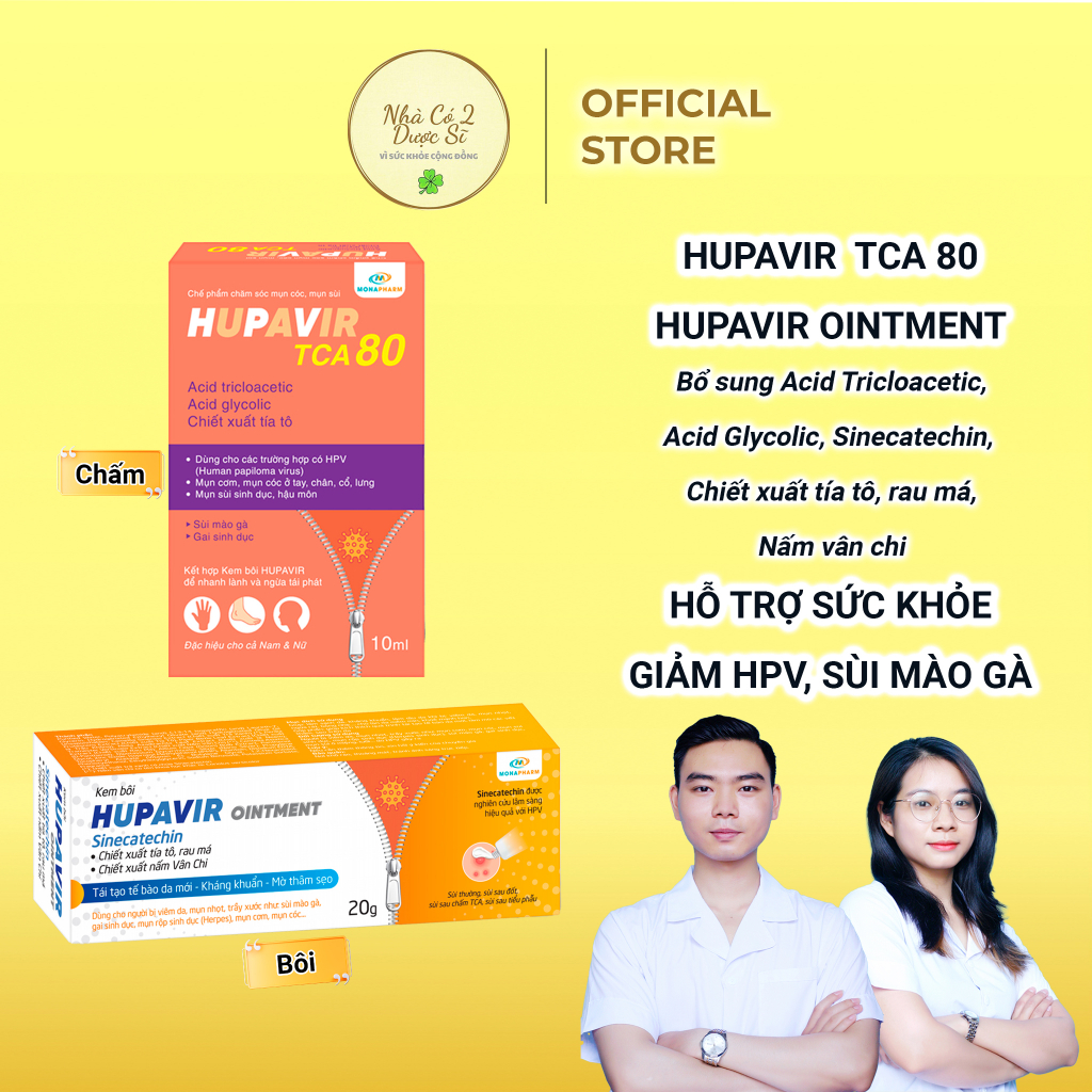 [Che tên] Bộ chấm rụng sùi Hupavir TCA, bôi Hupavir Ointment 20g - Hàng chính hãng-  hỗ trợ sùi mào gà, mụn cơm, mụn cóc