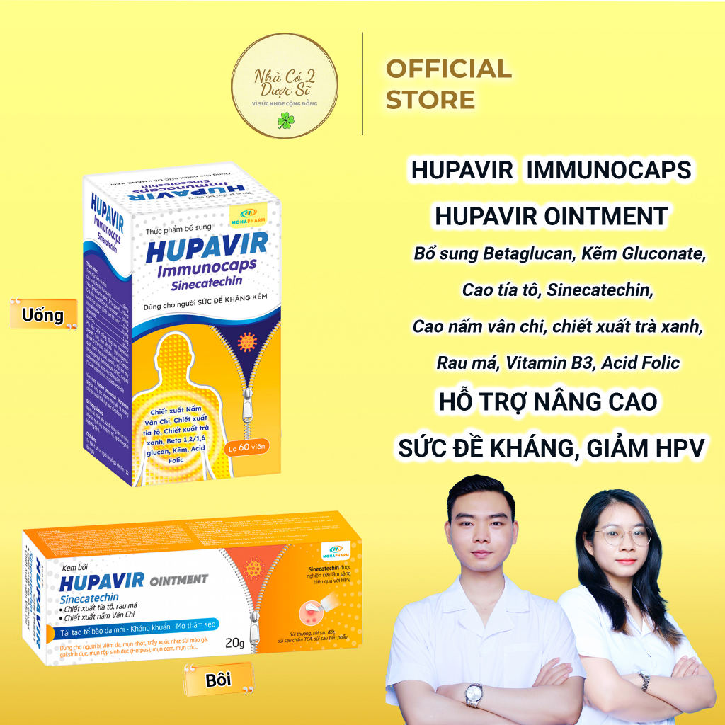 [Che tên] Bộ bôi Hupavir Ointment 20g, uống Hupavir Immunocaps 60 viên tăng đề kháng, hỗ trợ giảm hpv, sùi mào gà