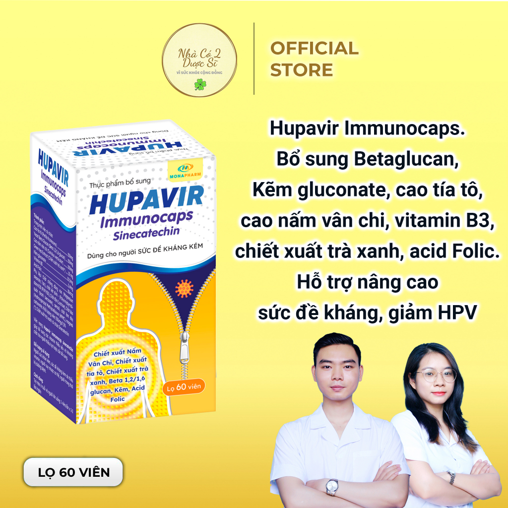 [Che tên] Bộ bôi Hupavir Ointment 20g, uống Hupavir Immunocaps 60 viên tăng đề kháng, hỗ trợ giảm hpv, sùi mào gà
