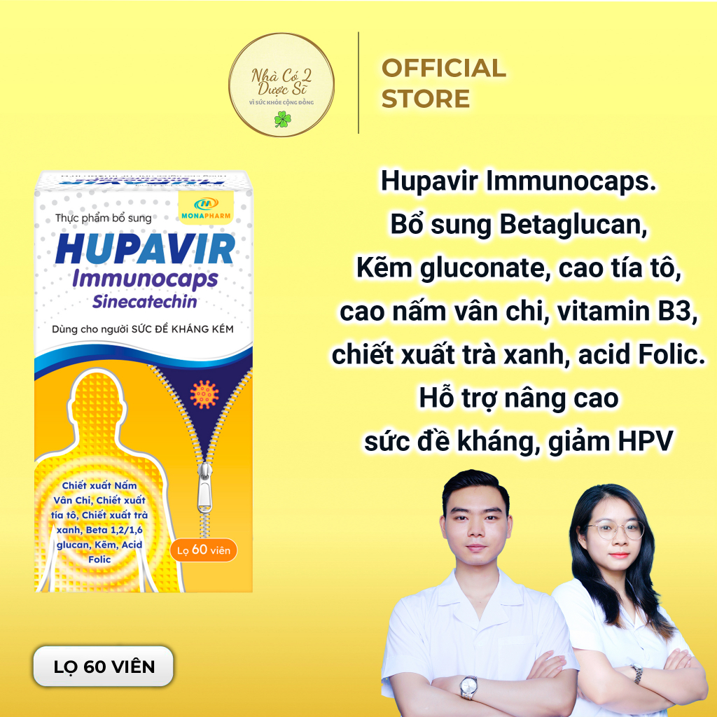 [Che tên] Bộ bôi Hupavir Ointment 20g, uống Hupavir Immunocaps 60 viên tăng đề kháng, hỗ trợ giảm hpv, sùi mào gà