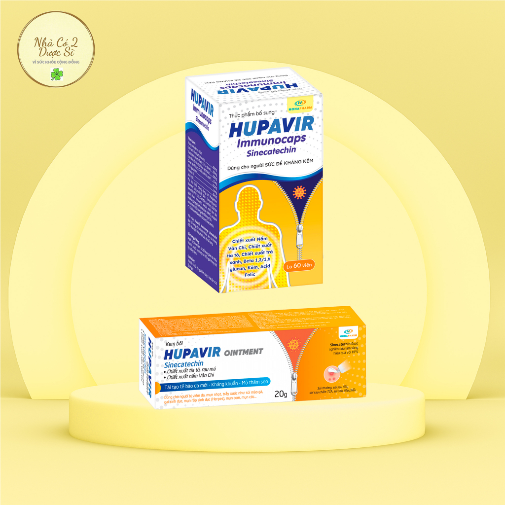 [Che tên] Bộ bôi Hupavir Ointment 20g, uống Hupavir Immunocaps 60 viên tăng đề kháng, hỗ trợ giảm hpv, sùi mào gà