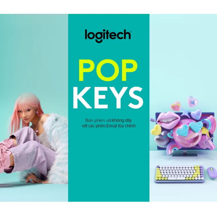 Bàn phím cơ Logitech POP KEYS không dây Bluetooth/USB - phím emoji có thể tùy chỉnh