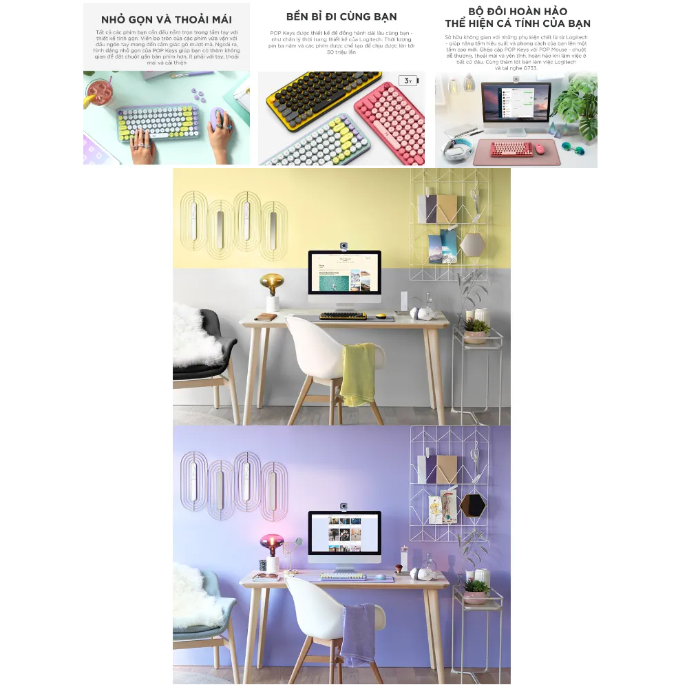 Bàn phím cơ Logitech POP KEYS không dây Bluetooth/USB - phím emoji có thể tùy chỉnh