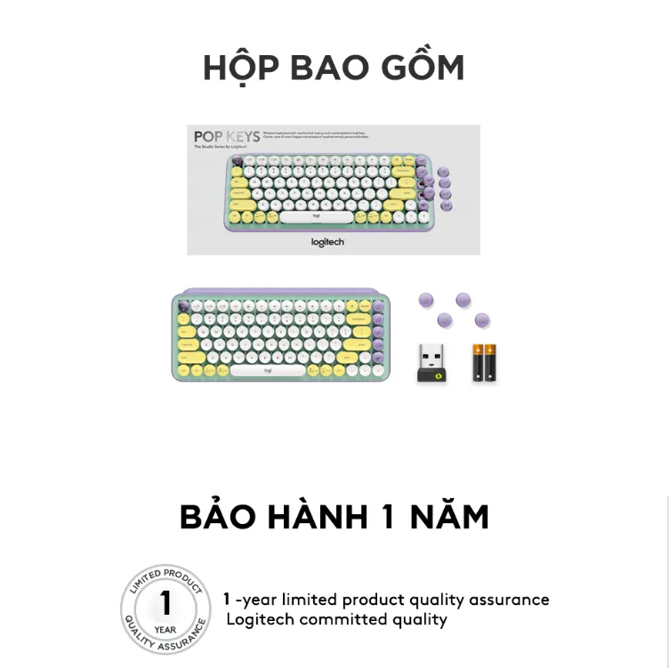 Bàn phím cơ Logitech POP KEYS không dây Bluetooth/USB - phím emoji có thể tùy chỉnh