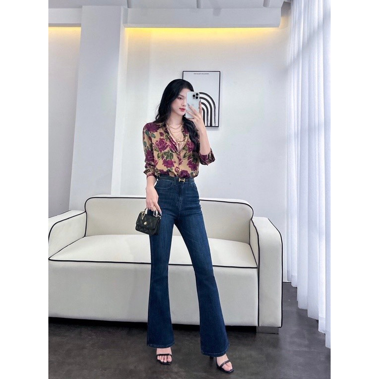Áo lụa sơ mi dài tay công sở họa tiết hoa hồng nhung cao cấp, áo sơmi họa tiết thiết kế MQ Boutique