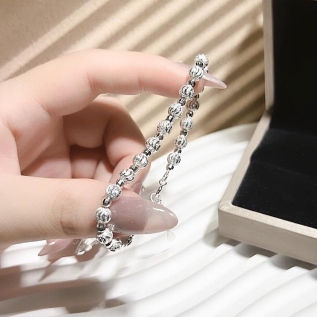 Lắc tay bi phay hình mặt trăng chuẩn bạc ta sáng đẹp