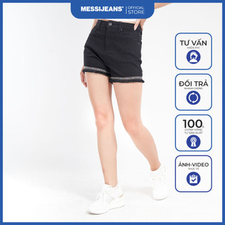 Quần short đùi jeans nữ đen viền ren messijeans sjw-724