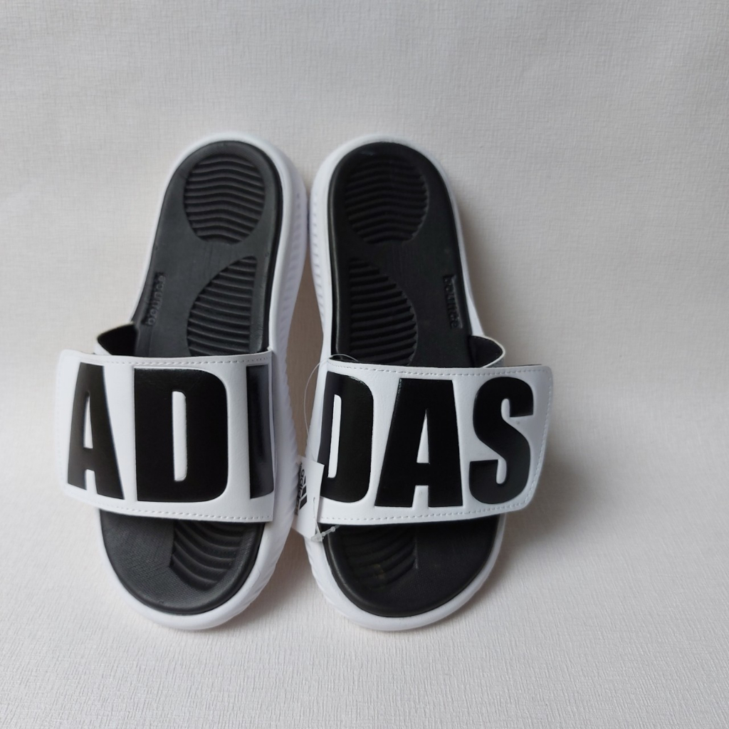 Dép nam adidas alpha sọc trắng đen và in chữ , dép nam nữ adidas trắng đen