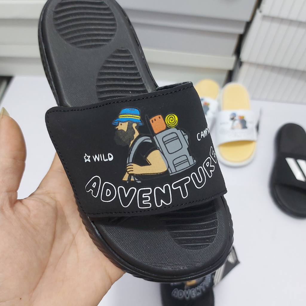 Dép nam adidas alpha sọc trắng đen và in chữ , dép nam nữ adidas trắng đen